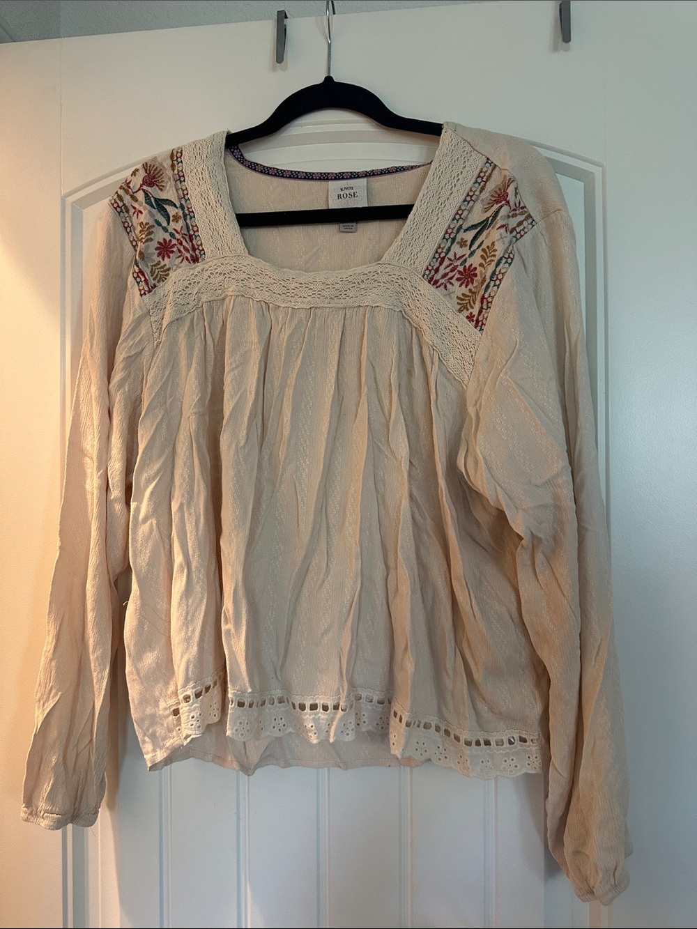 Women’s Cream Embroidered Square-Neck Peasant Top Knox rose - Picture 2 of 5